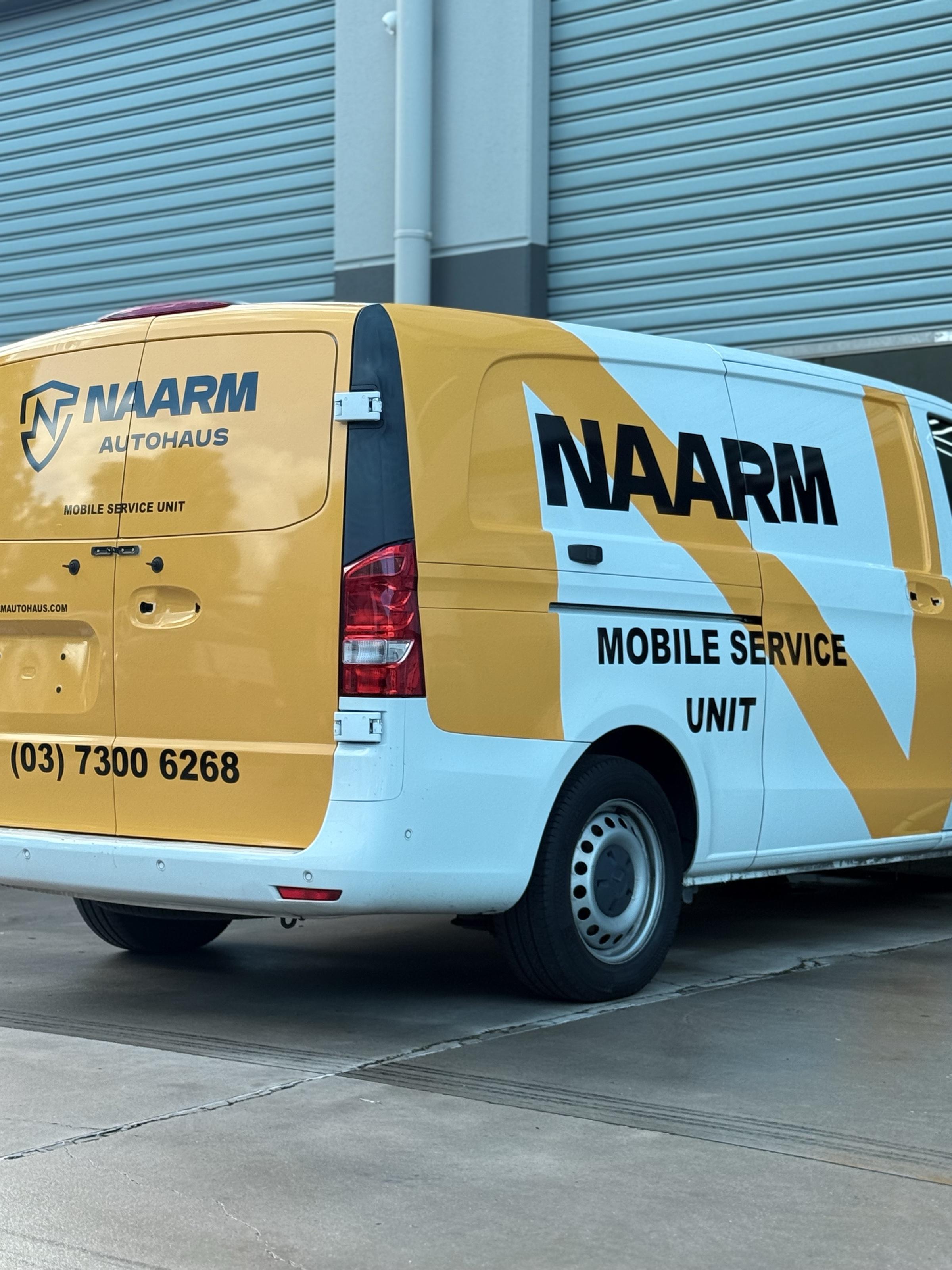 Naarm Autohaus mobile service unit — branded Mercedes Vito